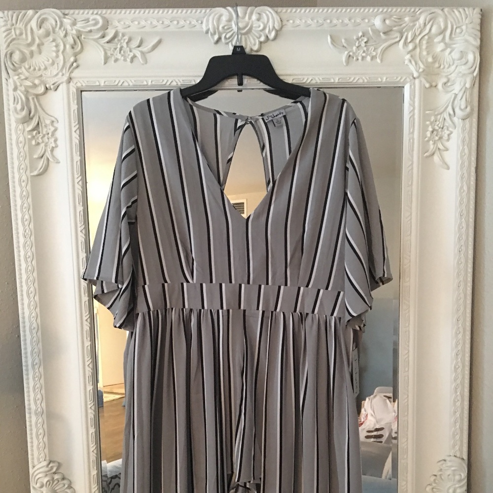 Striped Maxi Overlay Romper Plunge Neck